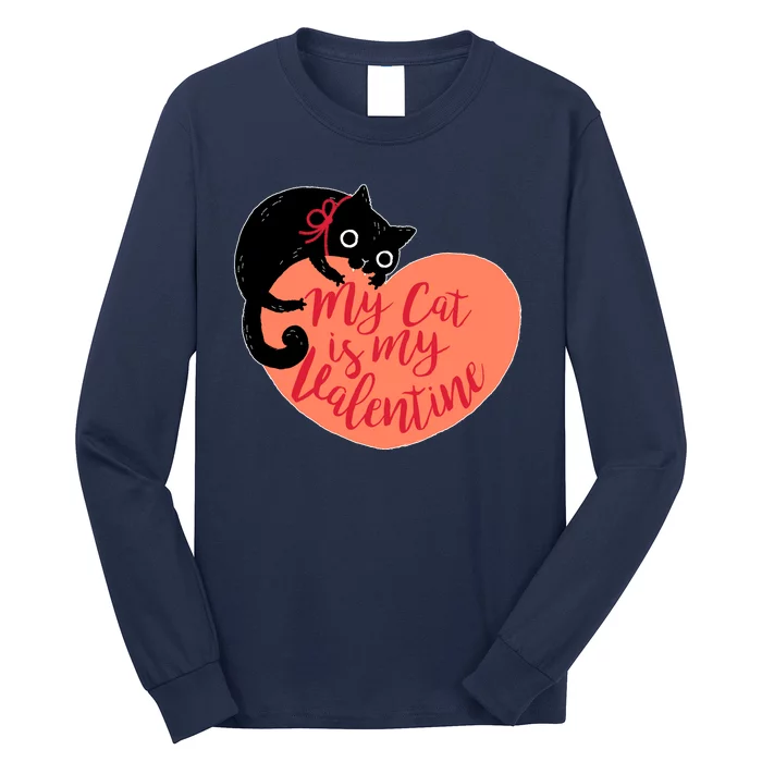 Funny Cute My Cat Is My Valentine Long Sleeve Shirt