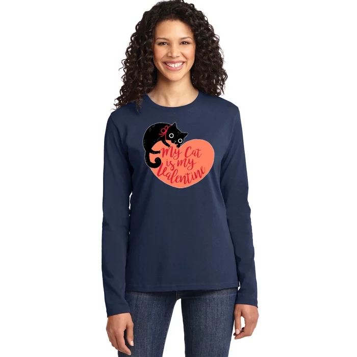 Funny Cute My Cat Is My Valentine Ladies Long Sleeve Shirt