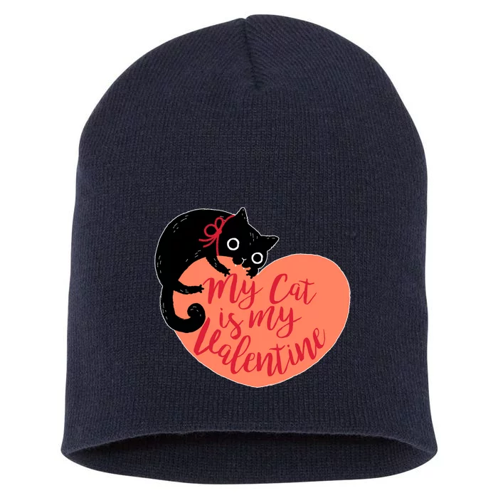 Funny Cute My Cat Is My Valentine Short Acrylic Beanie