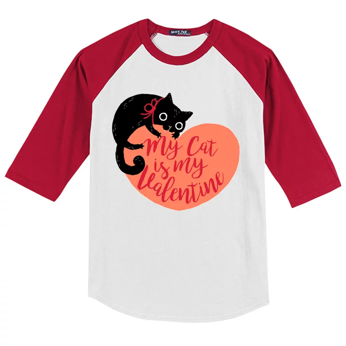 Funny Cute My Cat Is My Valentine Kids Colorblock Raglan Jersey