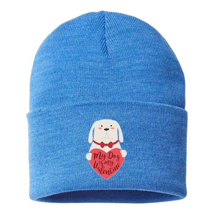 Funny Cute My Dog Is My Valentine Sustainable Knit Beanie