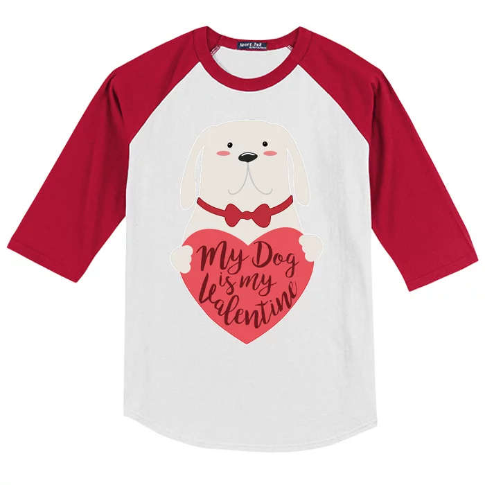 Funny Cute My Dog Is My Valentine Kids Colorblock Raglan Jersey