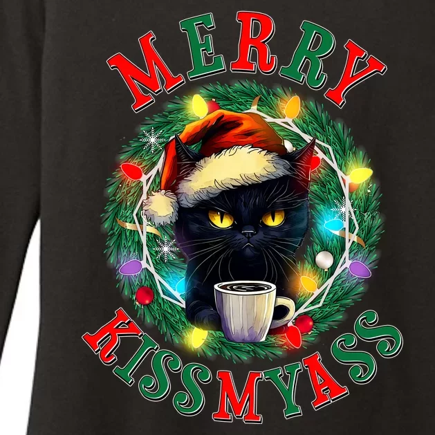 Funny Christmas Merry Kissmyass Moody Cat Coffee Womens CVC Long Sleeve Shirt