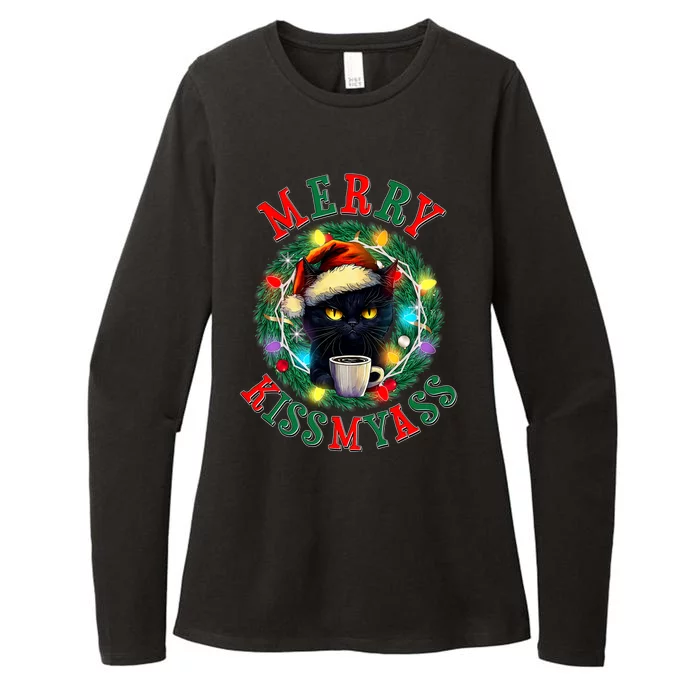 Funny Christmas Merry Kissmyass Moody Cat Coffee Womens CVC Long Sleeve Shirt