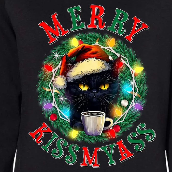 Funny Christmas Merry Kissmyass Moody Cat Coffee Womens California Wash Sweatshirt