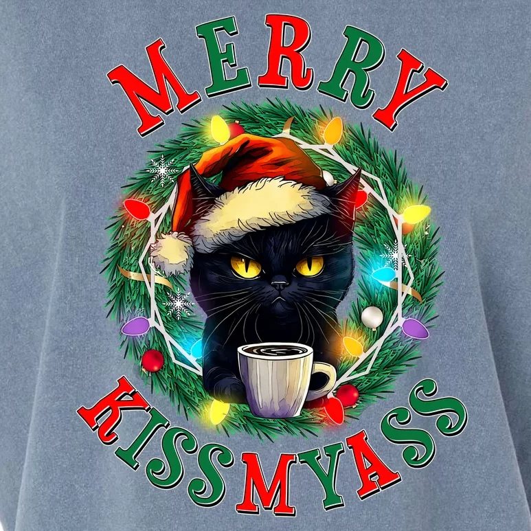 Funny Christmas Merry Kissmyass Moody Cat Coffee Garment-Dyed Women's Muscle Tee