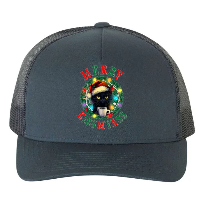 Funny Christmas Merry Kissmyass Moody Cat Coffee Yupoong Adult 5-Panel Trucker Hat