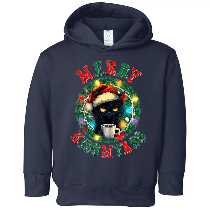 Funny Christmas Merry Kissmyass Moody Cat Coffee Toddler Hoodie