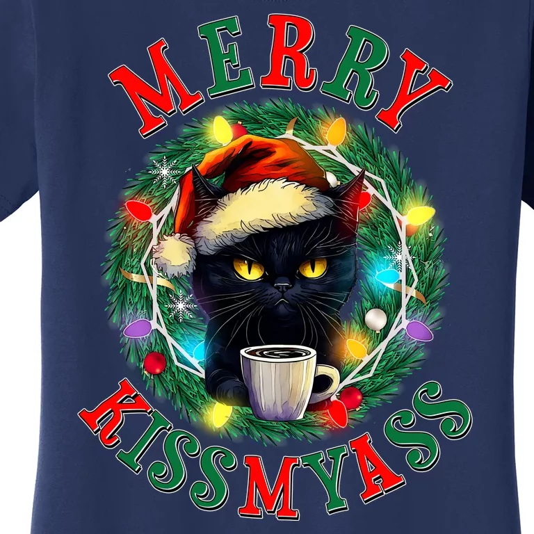 Funny Christmas Merry Kissmyass Moody Cat Coffee Women's T-Shirt