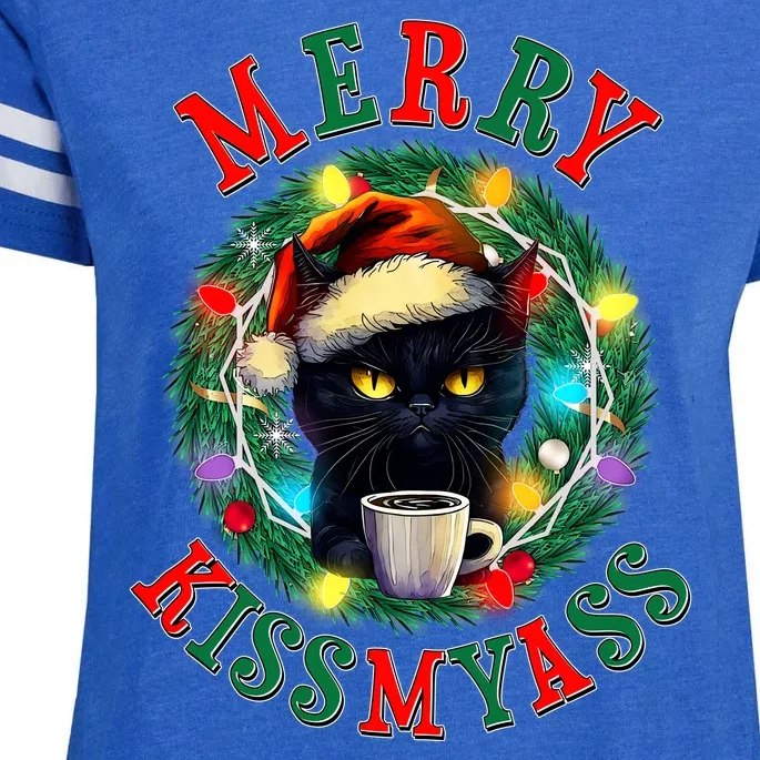 Funny Christmas Merry Kissmyass Moody Cat Coffee Enza Ladies Jersey Football T-Shirt