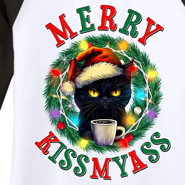 Funny Christmas Merry Kissmyass Moody Cat Coffee Women's Tri-Blend 3/4-Sleeve Raglan Shirt