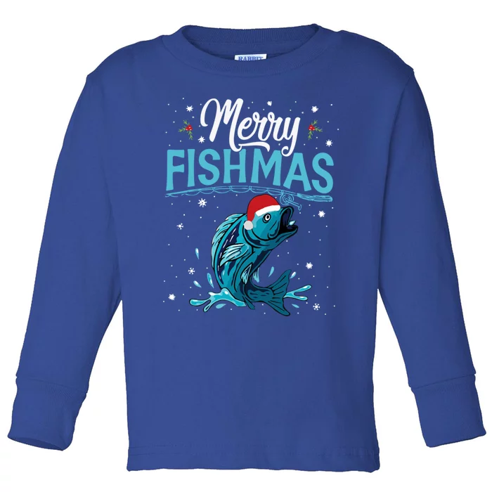 Funny Christmas Merry Fishmas Fishing Xmas Gift Cute Gift Toddler Long Sleeve Shirt