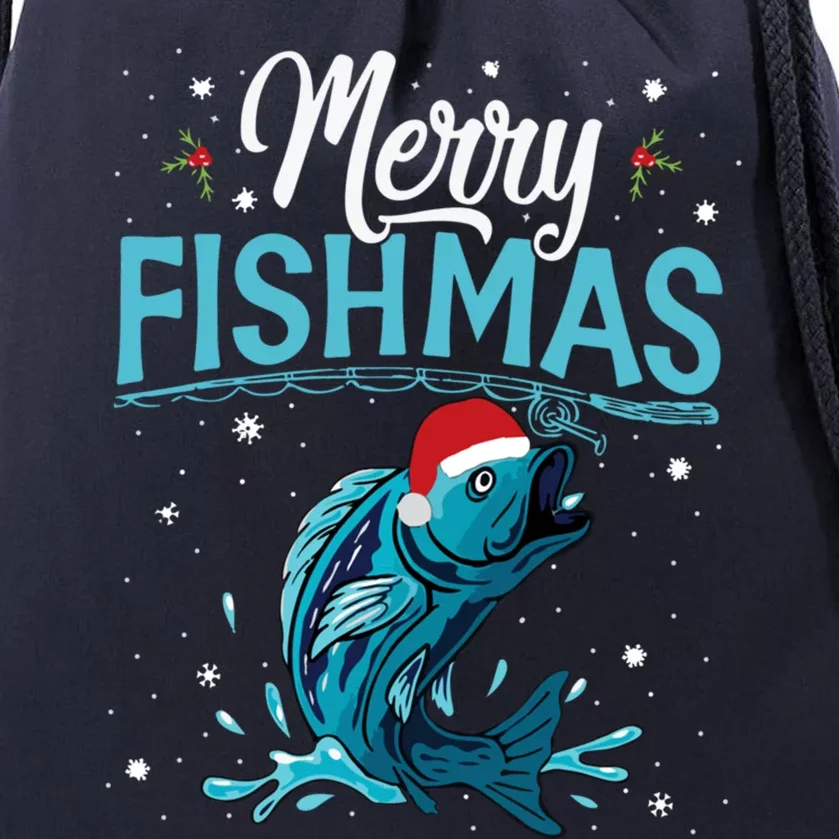 Funny Christmas Merry Fishmas Fishing Xmas Gift Cute Gift Drawstring Bag