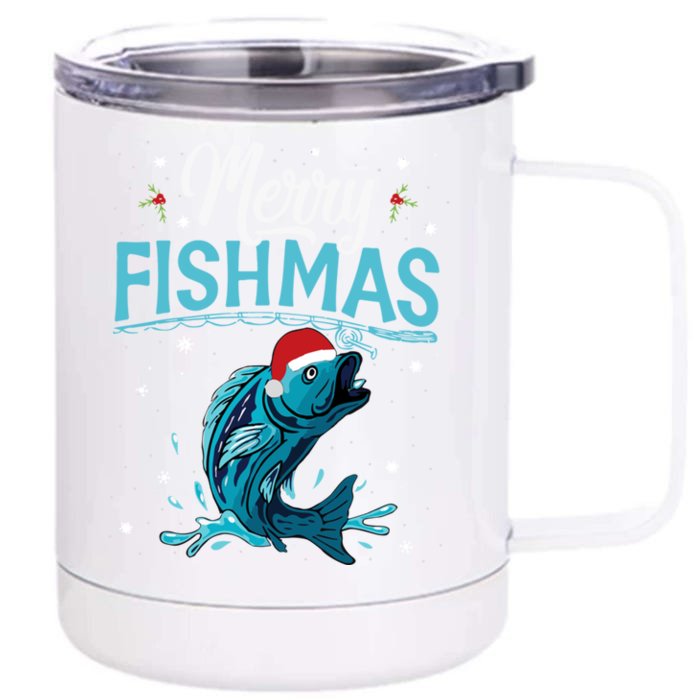 Funny Christmas Merry Fishmas Fishing Xmas Gift Cute Gift Front & Back 12oz Stainless Steel Tumbler Cup