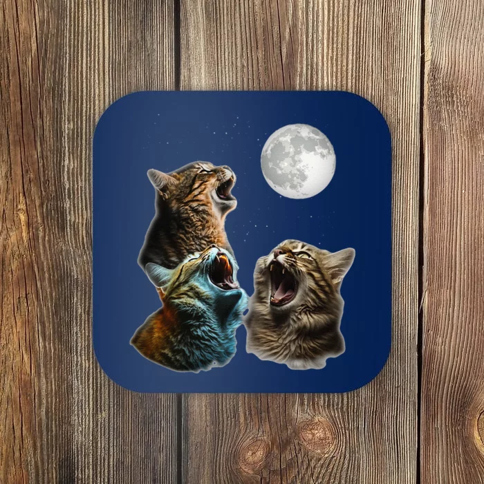 Funny Cat Moon Three Cats Meowling At Moon Cats Howling Coaster