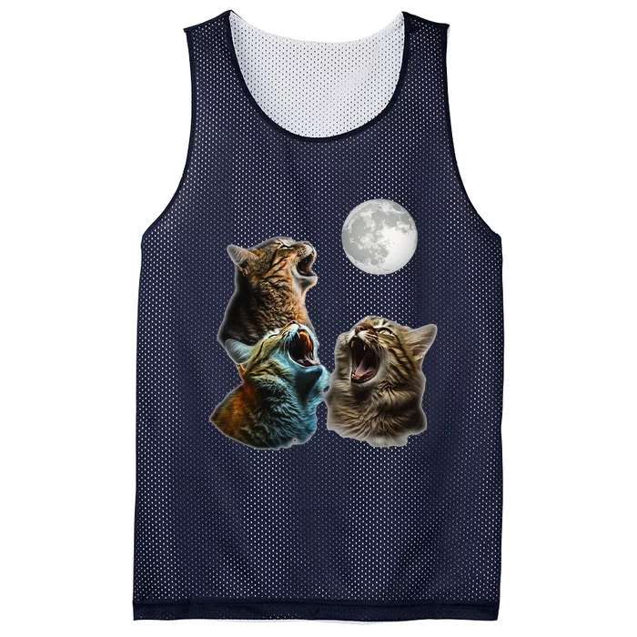 Funny Cat Moon Three Cats Meowling At Moon Cats Howling Mesh Reversible Basketball Jersey Tank