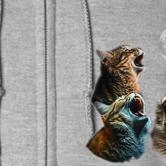 Funny Cat Moon Three Cats Meowling At Moon Cats Howling Full Zip Hoodie