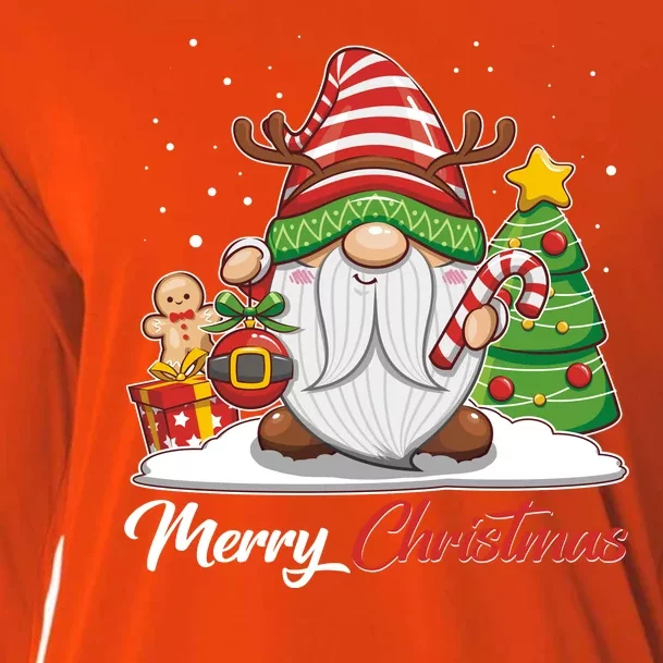 Funny Cute Merry Christmas Gnome Cooling Performance Long Sleeve Crew