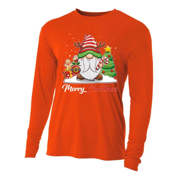 Funny Cute Merry Christmas Gnome Cooling Performance Long Sleeve Crew