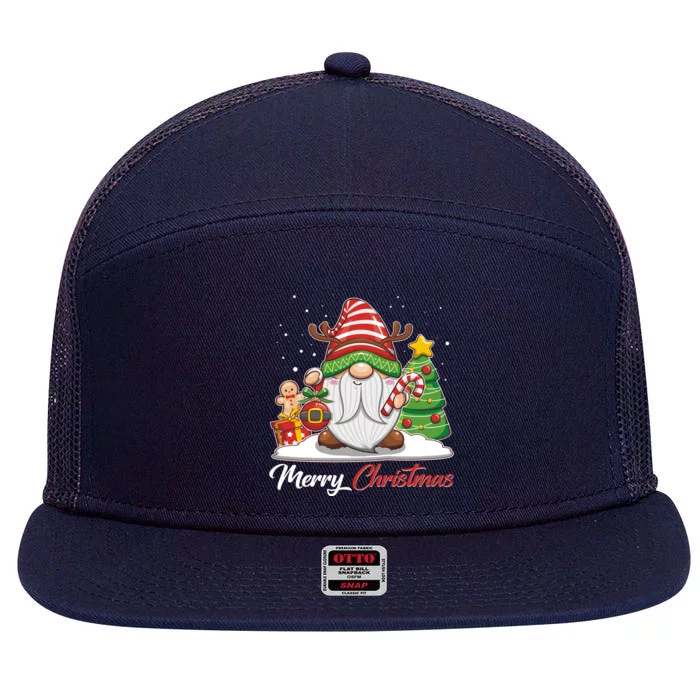 Funny Cute Merry Christmas Gnome 7 Panel Mesh Trucker Snapback Hat