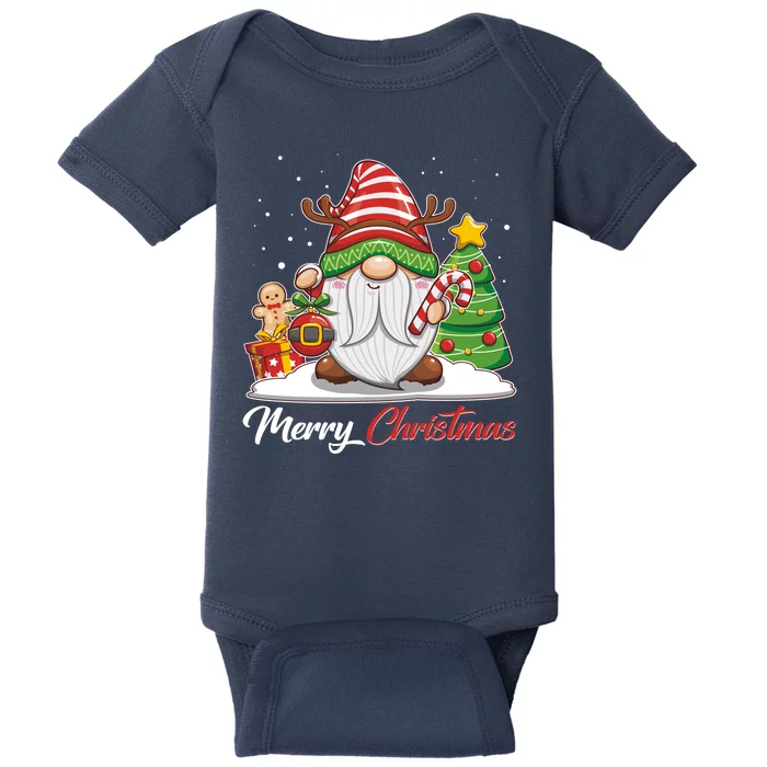 Funny Cute Merry Christmas Gnome Baby Bodysuit