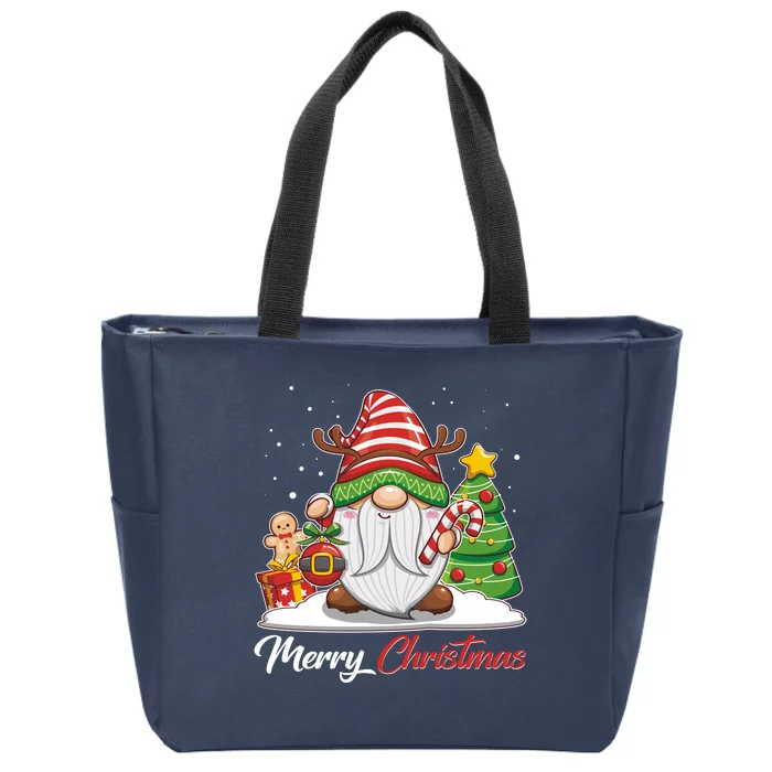 Funny Cute Merry Christmas Gnome Zip Tote Bag