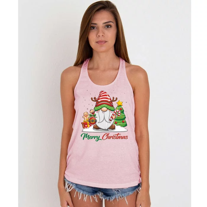 Funny Cute Merry Christmas Gnome Women's Knotted Racerback Tank