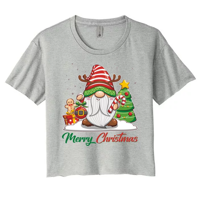 Funny Cute Merry Christmas Gnome Women's Crop Top Tee