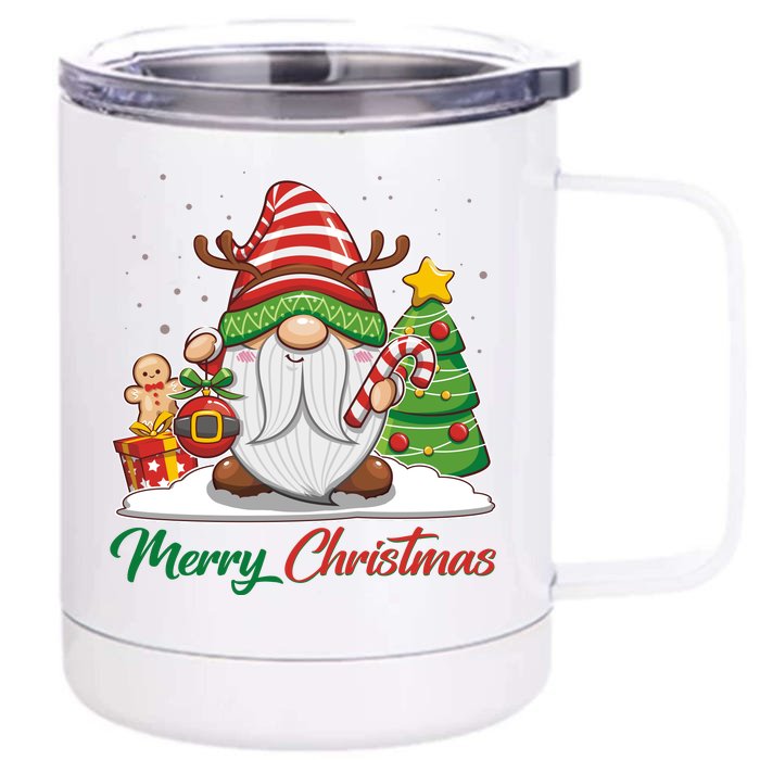 Funny Cute Merry Christmas Gnome Front & Back 12oz Stainless Steel Tumbler Cup