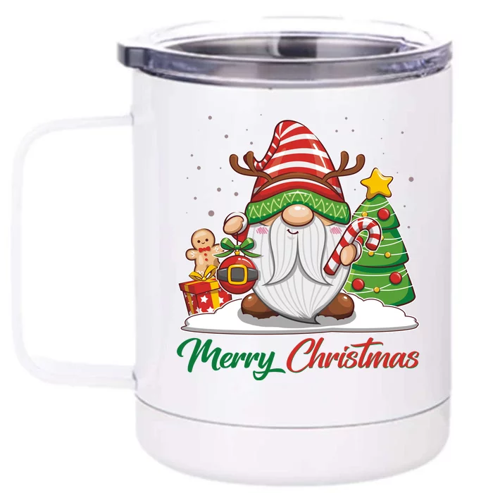 Funny Cute Merry Christmas Gnome Front & Back 12oz Stainless Steel Tumbler Cup