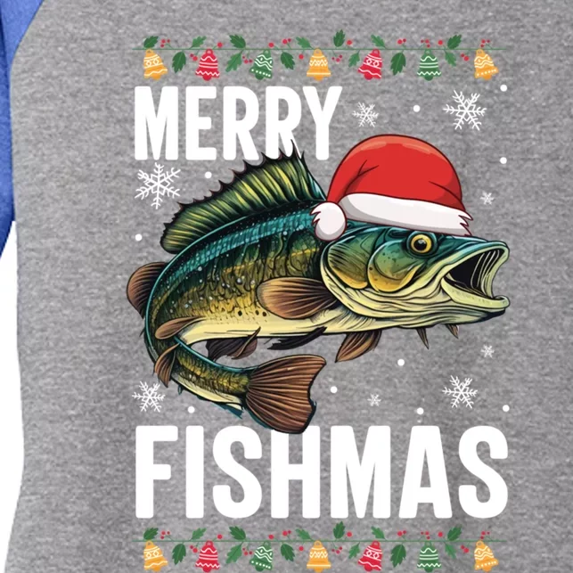 Fishing Christmas Merry Fishmas Sweater Santa Claus Fishers Cute Gift Women's Tri-Blend 3/4-Sleeve Raglan Shirt