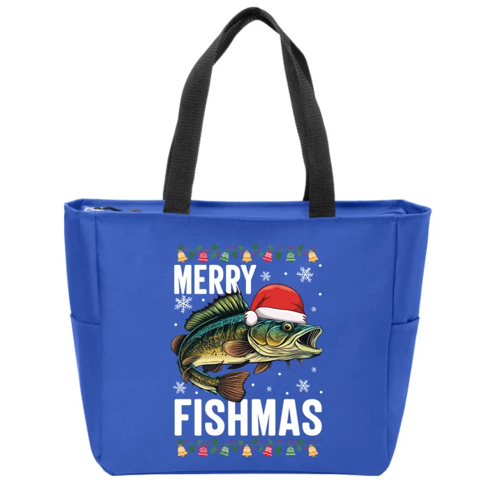 Fishing Christmas Merry Fishmas Sweater Santa Claus Fishers Cute Gift Zip Tote Bag