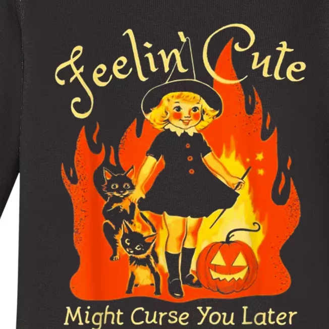 Feeling Cute Might Curse You Later Cute Witch Baby Long Sleeve Bodysuit