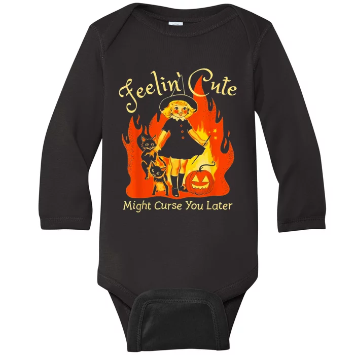 Feeling Cute Might Curse You Later Cute Witch Baby Long Sleeve Bodysuit