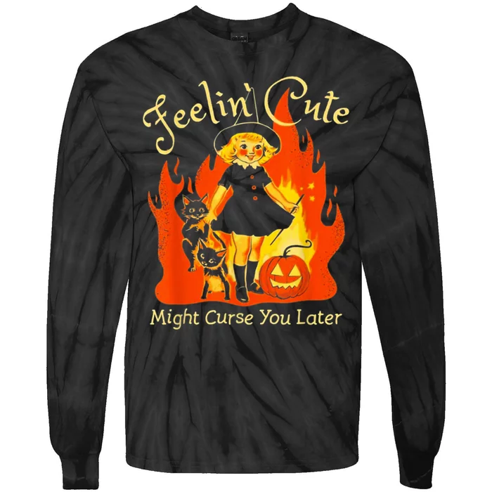 Feeling Cute Might Curse You Later Cute Witch Tie-Dye Long Sleeve Shirt