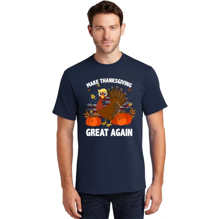 Funny Cute Make Thanksgivng Turkey Great Again Vintage USA Flag Gift Tall T-Shirt