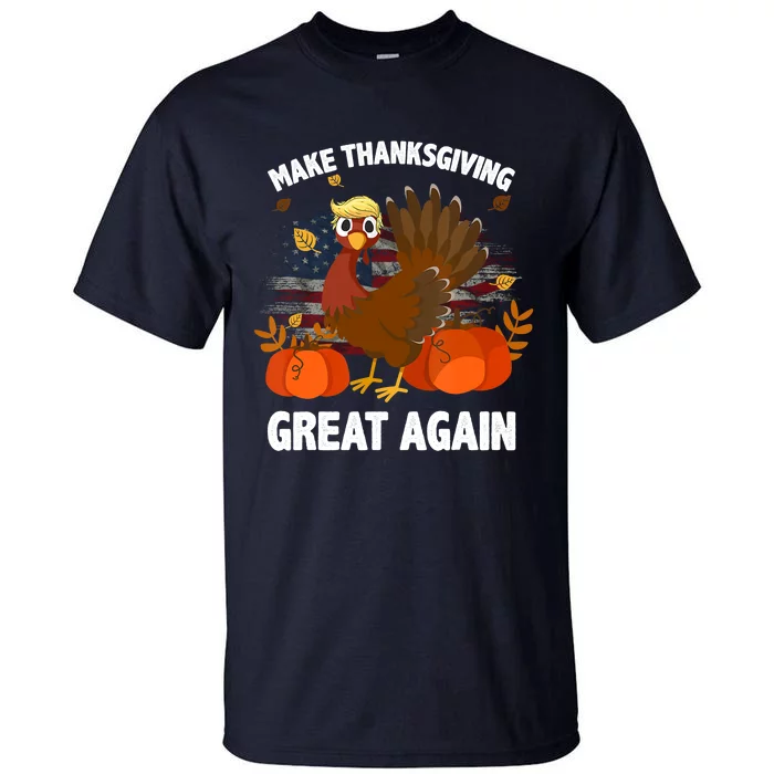 Funny Cute Make Thanksgivng Turkey Great Again Vintage USA Flag Gift Tall T-Shirt