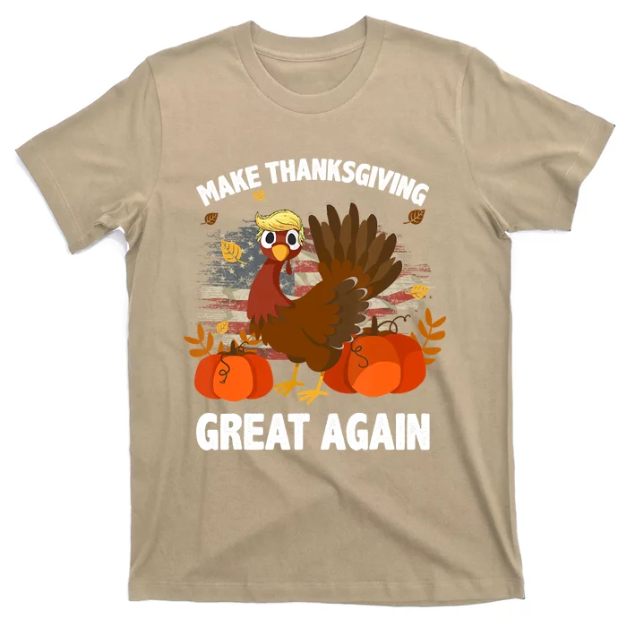 Funny Cute Make Thanksgivng Turkey Great Again Vintage USA Flag Gift T-Shirt