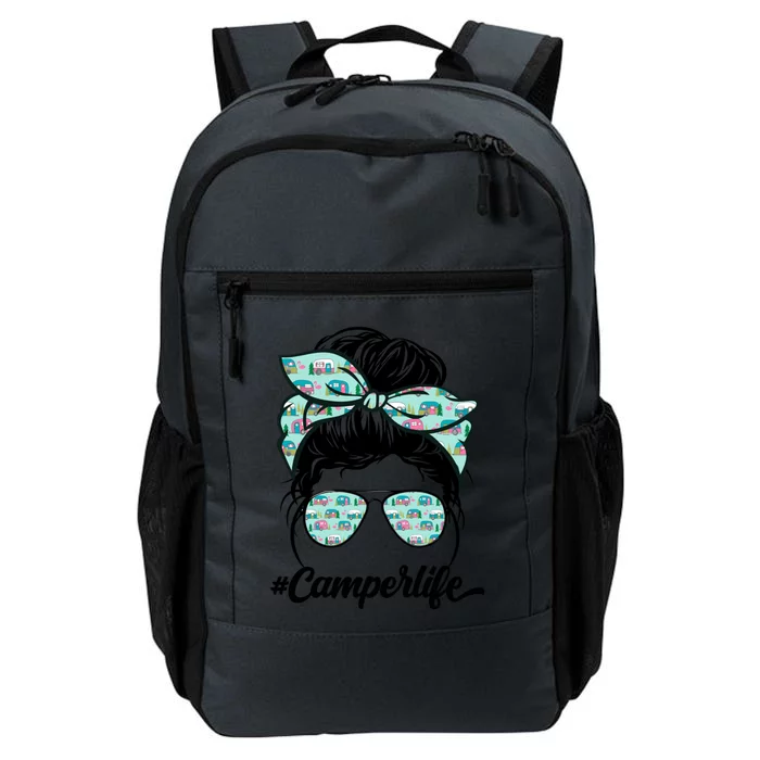 Funny Camper Mom Camping Life Messy Bun Hair Mothers Day Gift Daily Commute Backpack