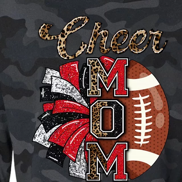 Football Cheer Mom Red Black Pom Leopard Cropped Pullover Crew