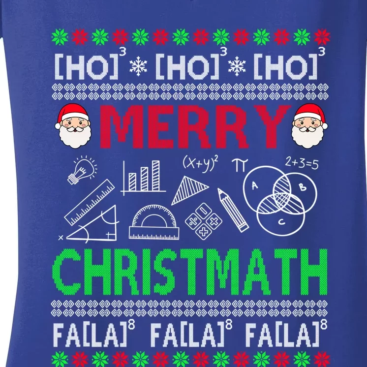 Funny Christmas Math Teacher Funny Gift Ugly Christmas Math Gift Women's V-Neck T-Shirt