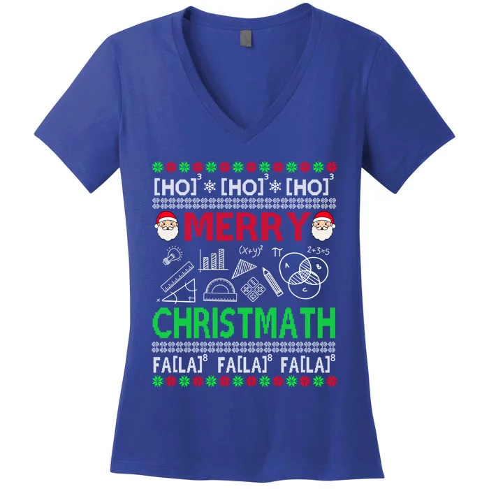 Funny Christmas Math Teacher Funny Gift Ugly Christmas Math Gift Women's V-Neck T-Shirt