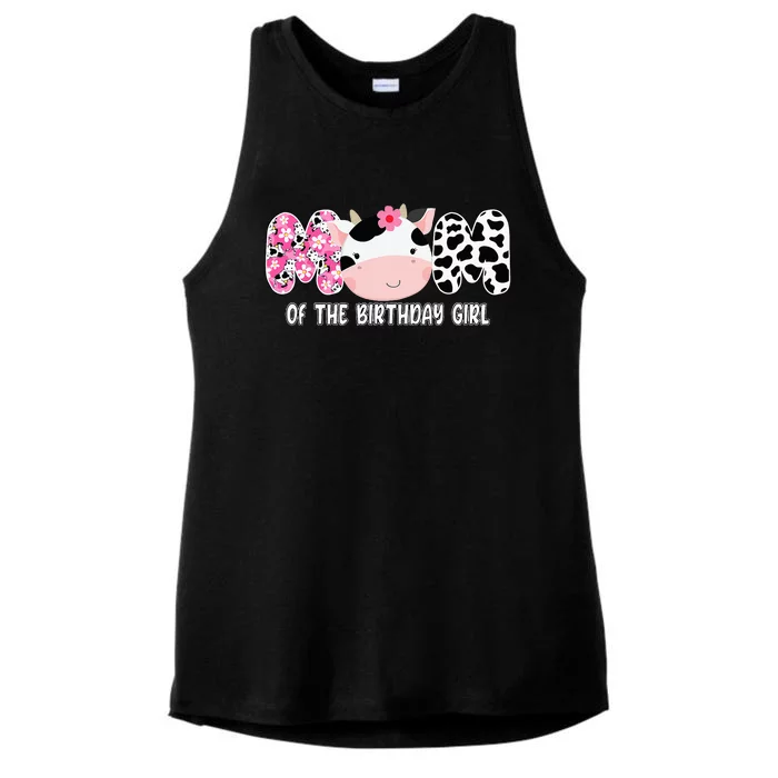 Funny Cow Mom Of The Birthday Girl Cow Farm Birthday Family Ladies Tri-Blend Wicking Tank