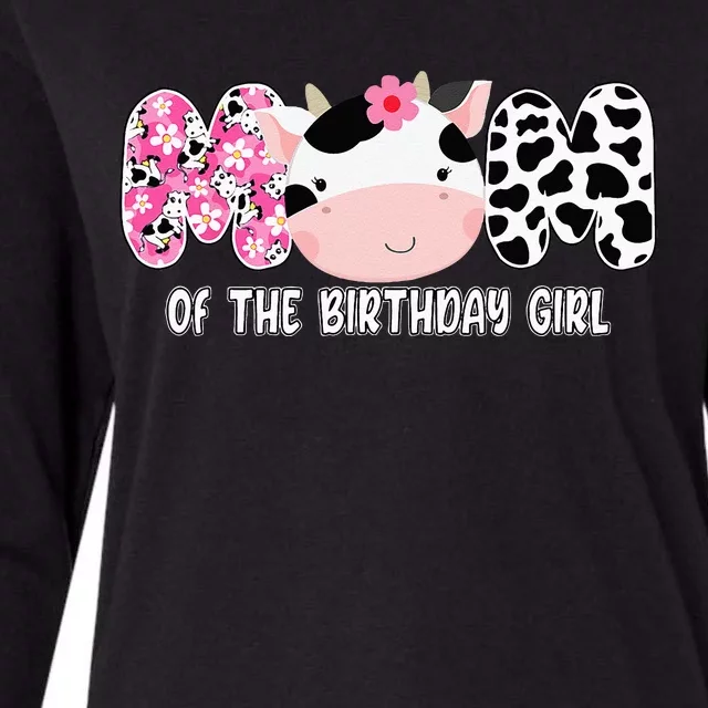 Funny Cow Mom Of The Birthday Girl Cow Farm Birthday Family Womens Cotton Relaxed Long Sleeve T-Shirt