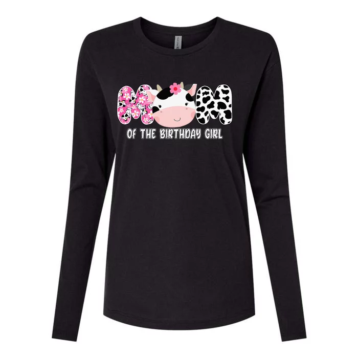 Funny Cow Mom Of The Birthday Girl Cow Farm Birthday Family Womens Cotton Relaxed Long Sleeve T-Shirt