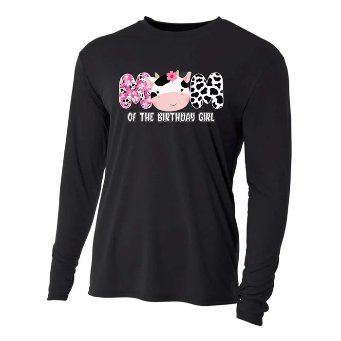 Funny Cow Mom Of The Birthday Girl Cow Farm Birthday Family Cooling Performance Long Sleeve Crew