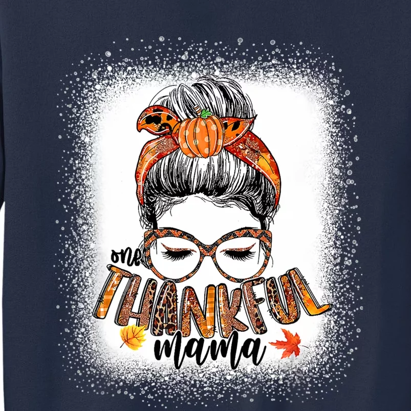 Funny Cute Messy Bun One Thankful Mama Fall Autumn Thanksgiving Sweatshirt