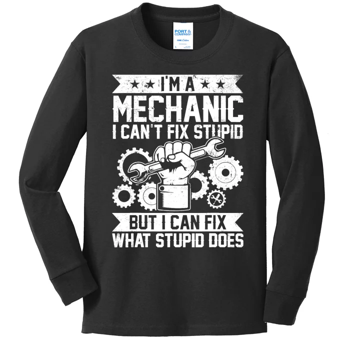 Funny Car Mechanic Engineer Auto Mechanic Kids Long Sleeve Shirt