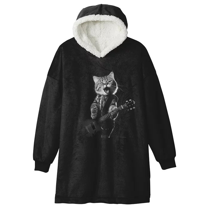 Funny Cat Musician Women Music Cat Playing Guitar Hooded Wearable Blanket