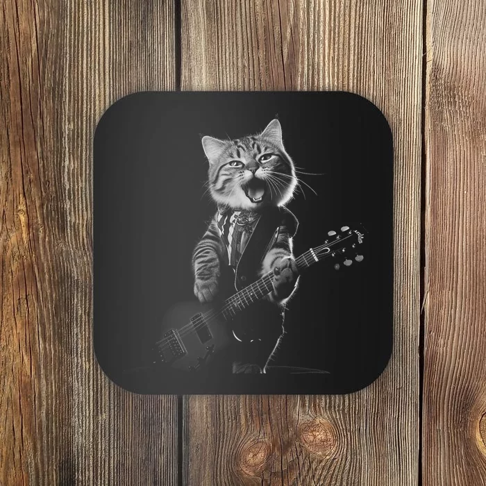 Funny Cat Musician Women Music Cat Playing Guitar Coaster